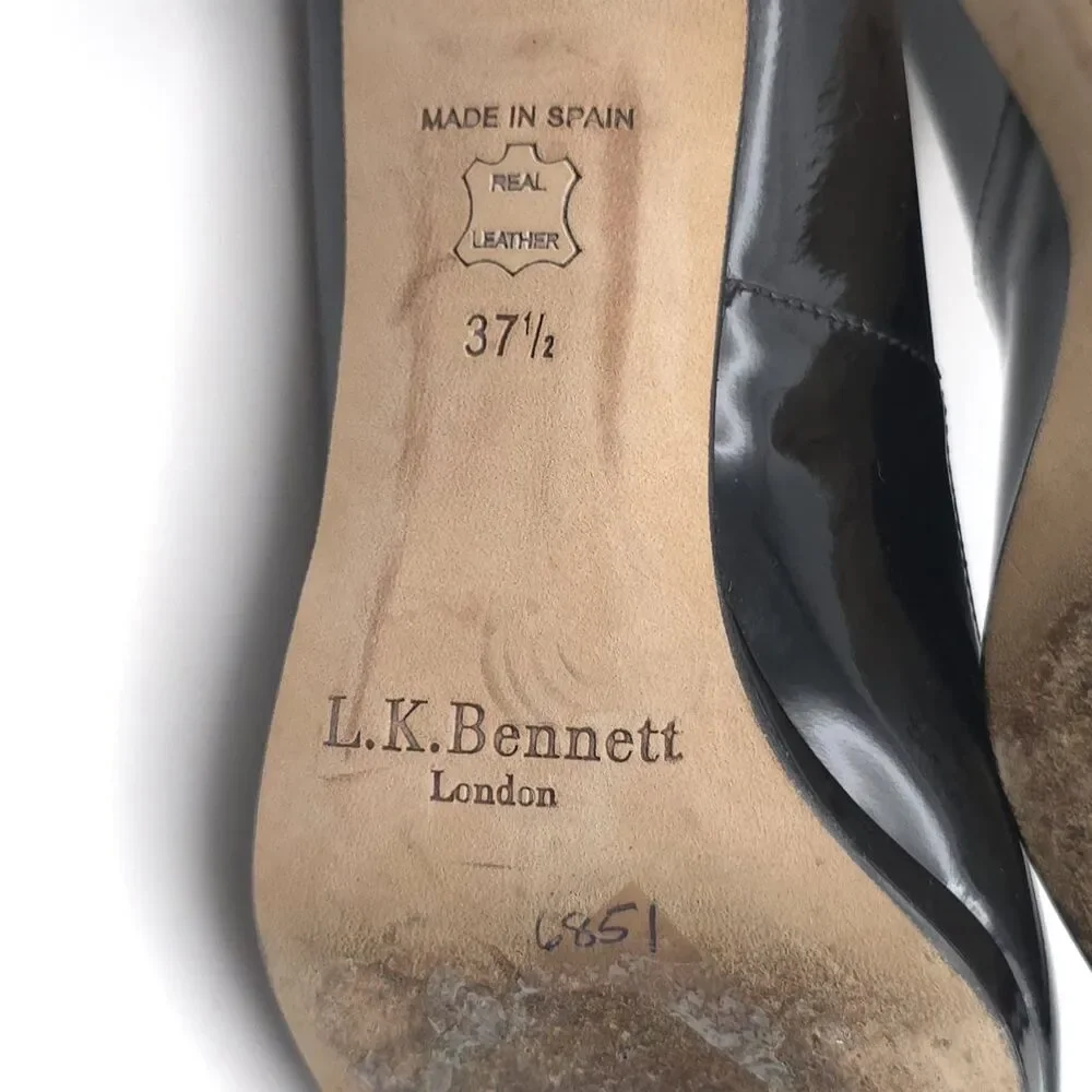L.K. BENNETT London Black Patent Leather Pumps Heels Women 37.5‎ Made In Spain